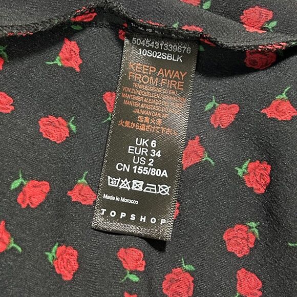 Topshop Women's Black/Red Rosette Print V Neck Long Sleeve Maxi Dress Size 2 - Picture 15 of 16